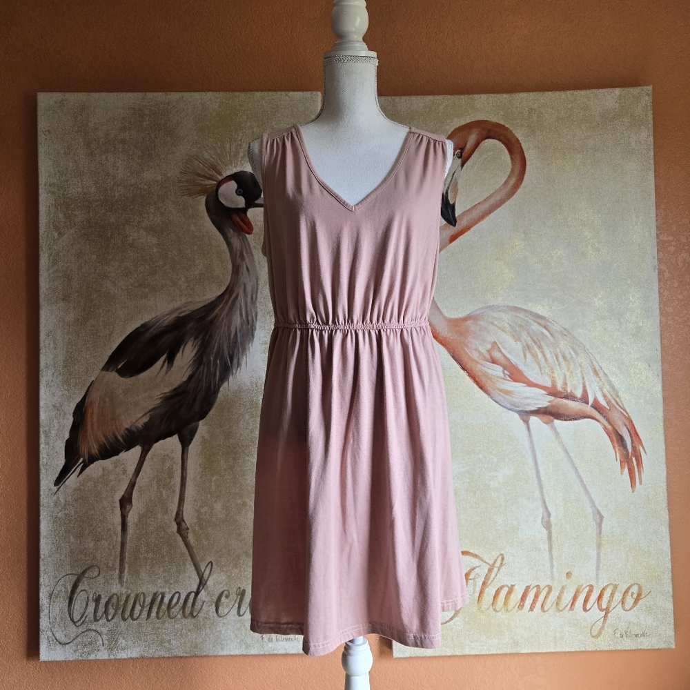 3/$25 Shein Curve Casual Sleeveless Mini Dress Stretch V Neck Pink 0XL Easywear